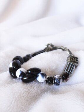 Handcrafted Black and White Stone Bead Bracelet Monochrome Jewelry